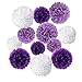 Produktbild Wartoon Seidenpapier Pompons Blumen Ball Dekorpapier Kit für Geburtstag, Hochzeit, Baby Dusche, Parteien, Hauptdekorationen, Partei Dekoration - 12 Stück ( Helles Lila, Dunkles Violet und Weiß )