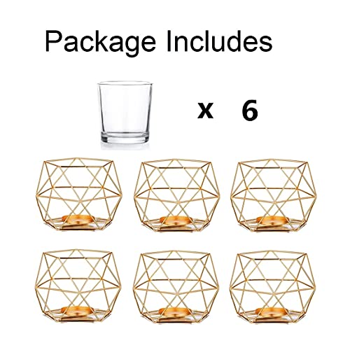 Geometric Tealight Candle Holders Gold - Votive Candle Stand Accents For Tea Light Decorative For Home Table Shelf Mantel Modern Geo Decoration Christmas Wedding Reception Décor, Gold, 6Pcs #TOP5