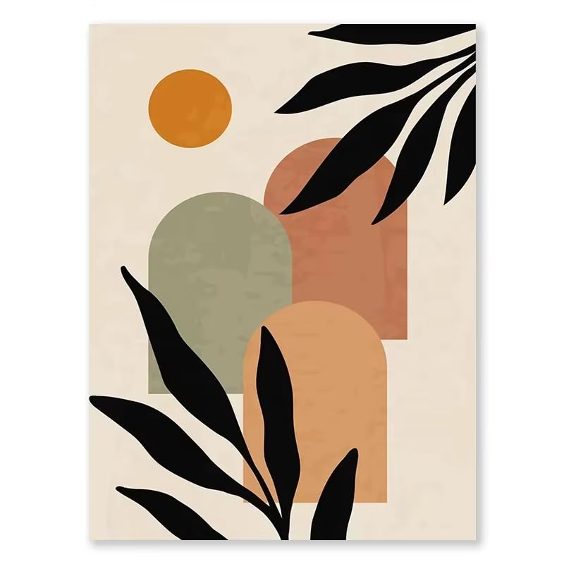 DFZEWKI Tableau abstrait bohème beige et vert terracotta, style nordique, sur toile, motif feuilles, bloc, affiche pour chambre (70 x 90 cm (26 x 35 po) x 3)