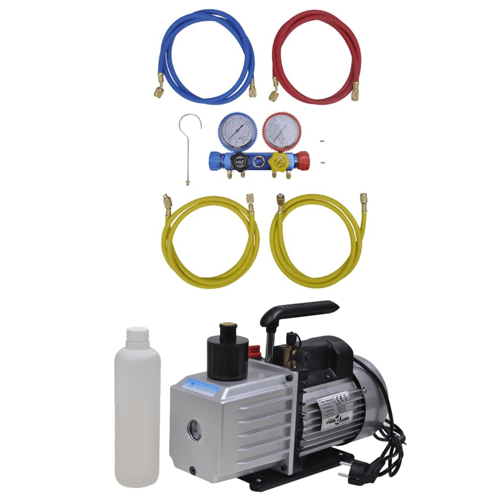 Vakuumpumpe 4,5 CFM Set mit 4-Wege-Monteurhilfe für Klimaanlagen, Kfz-Kältetechnik, 220V Vakuumpumpen-System mit 152cm Schläuchen für R134a R410a R22