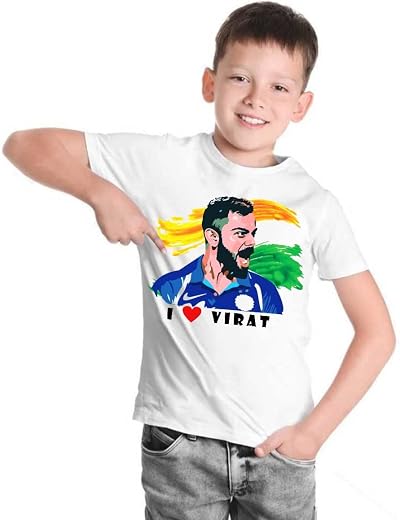 Virat Kohli T-Shirt for Boys | Sports T-Shirt for Kids | Cricket T-Shirt for Boys (Customise to Select Print)