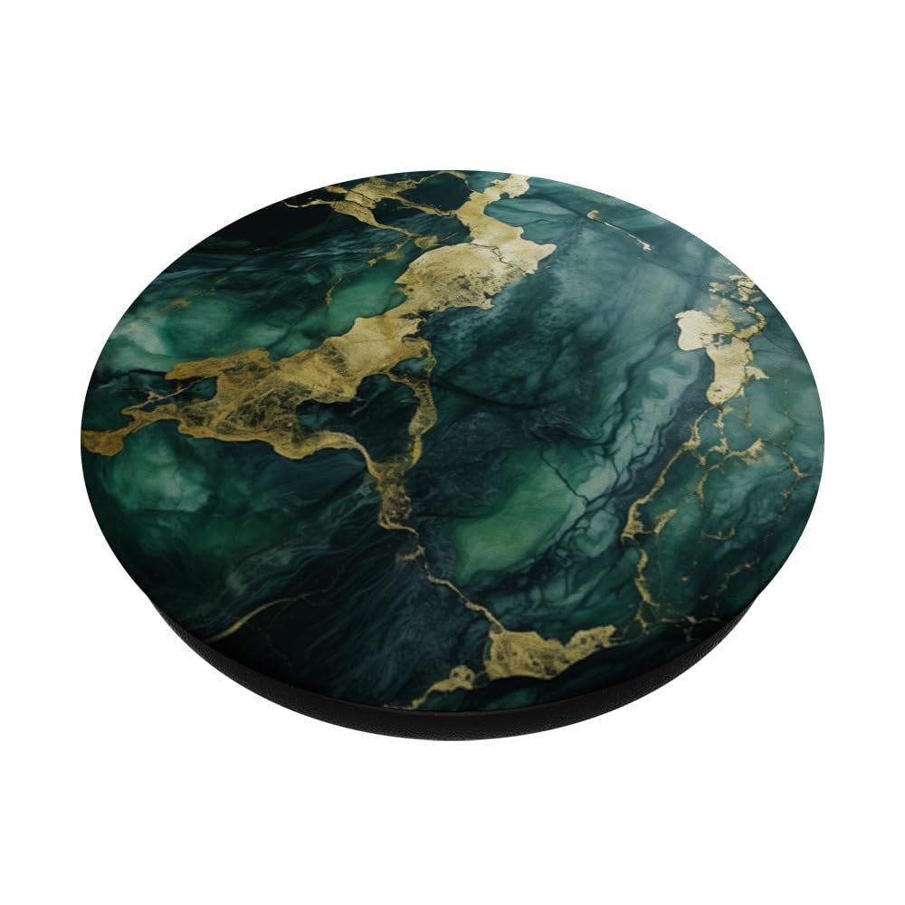 Elegant Jade Deep Green Natural-Marble Pattern PopSockets Swappable PopGrip, Black - Image 2