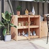 Gecheer Outdoor Küchenschrank, Gartenschrank mit viel Stauraum, Küchenzeile Unterschrank mit modularem Design, Außenküche Schrank Terrassenschrank, 106x55x92 cm Massivholz Kiefer