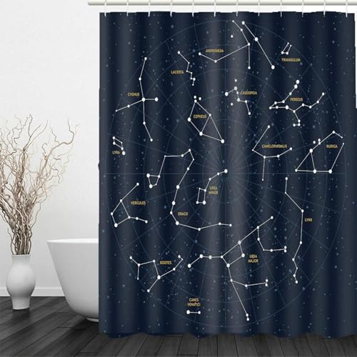 Rideau de douche noir constellation en polyester imperméable avec anneaux inclus - 3