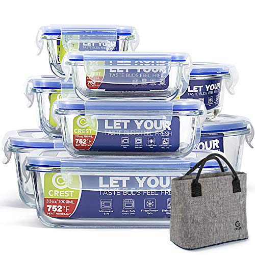 [8-Pack+ Lunch Bag Free] Glass Containers with Lids for Food Storage Airtight