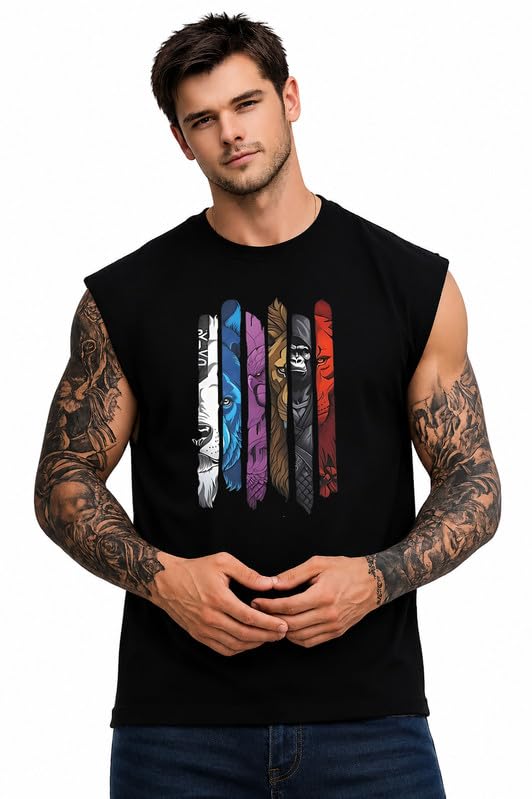 Anime Graphic Sleeveless T Shirt for Men | Manga Style Printed Tank Top | 100% Cotton Round Neck Regular Fit Sleeveless Tee | Casual Streetwear Gym & Summer Wear (S–XXL)-image-22