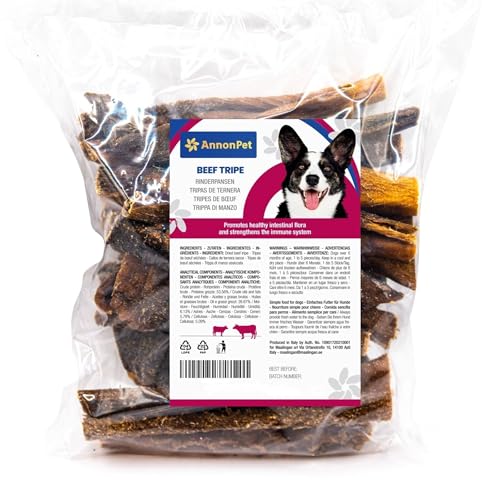 AnnonPet® Tripa de Carne Seca Seca Snack para Perros Natural Rica en proteínas. Beneficios para intestinos Masticativos para Perros. 100 Gramos
