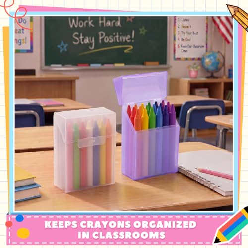 Image of Clabby 2 Pcs Clear Plastic Crayon Boxes Hold 24 Count, Purple,Clear