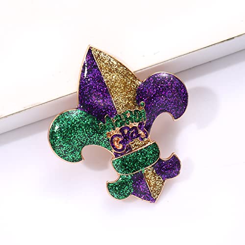 Image of Mardi Gras Brooch MARDI GRAS Glitter Brooch Mask Crown Fleur De Lis Brooch Pin Sparkly Holiday Jewelry for Women Girls Gift Fat Tuesday Celebrations