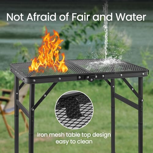 Toemics Camping Table Small Folding Table Picnic Outdoor Garden Table with Handle, Rust-Proof Mesh Tabletop, Anti-Slip Pads, Adjustable Height and Lightweight for BBQ, Fishing, RV - Image 4