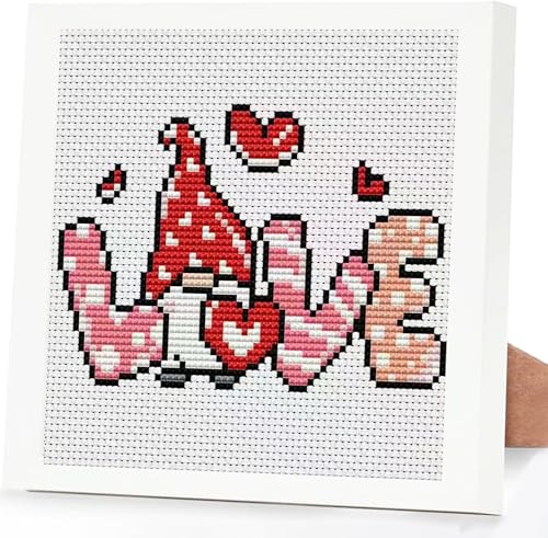 Image of Tiwabb Gnome Cross Stitch Kits for Adults,Love Stamped Cross Stitch Embroidery Kit for Beginners with Framed,Partial 11CT Cross-Stitch Arts and Crafts for Adults 6.7x6.7inch