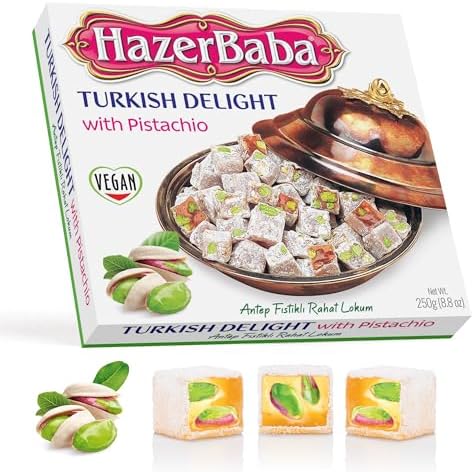 HazerBaba Turkish Delight Pistachio Candy, 8.8oz (Pack of 1), Lokum