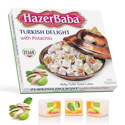 HazerBaba Turkish Delight Pistachio Candy, 8.8oz (Pack of 1), Lokum