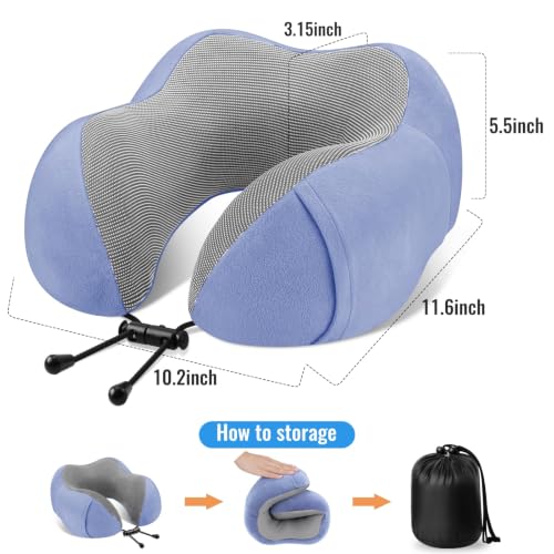 Image of CloudBliss Travel Pillows for Airplane, 2 Pack Memory Foam Neck Pillow for Travel, Airplane Pillow for Long Flight, Car & Office Use, Plane Accessories with Eye Mask, Earplugs, Carry Bag, Black & Blue