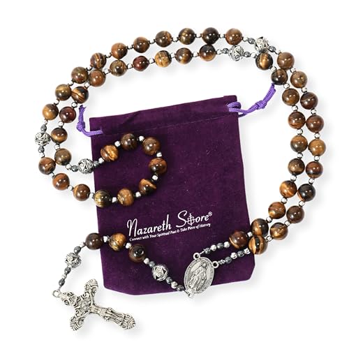 Nazareth Store Genuine Rosary Stone Beads Necklace Metal Beaded Glory Beads Miraculous Medal & Silver Cross Crucifix For Men and Womens4
