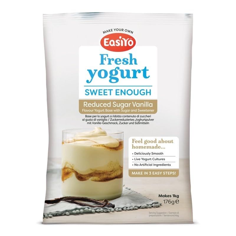 EasiYo Joghurt Vanille zuckerreduziert, 8 Beutel | Jeder Beutel ergibt 1 kg Joghurt
