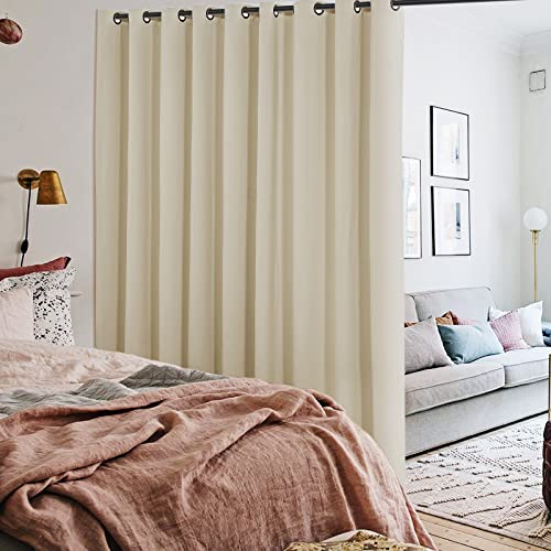 INOVADAY Room Divider Curtain for Living Room, Wall Divider Curtain, Wide Curtains for Bedroom Partition, Total Privicy Grommet Curtain Panel, 1 Panel, 8ft Wide x 7ft Tall, Light Beige