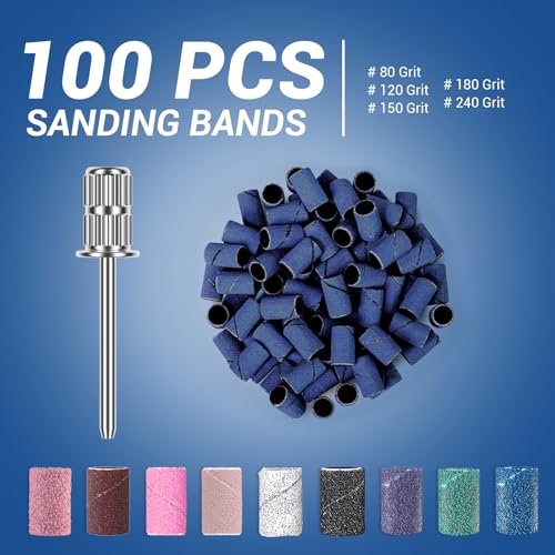 Image of MelodySusie 100 Pcs Nail Drill Bits Sanding Bands for Nail Drill 180 Fine Grit Nail File Sanding Bands for Acrylic Nails Gel Manicures and Pedicure
