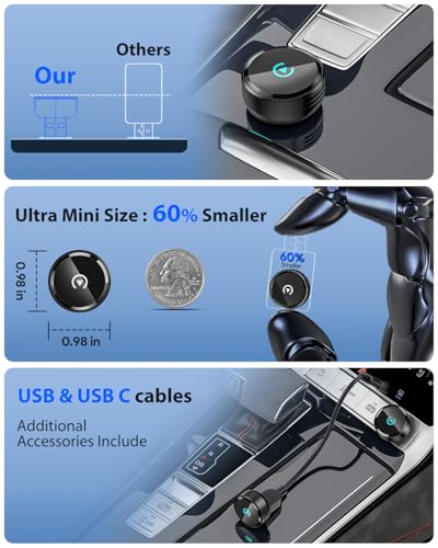 Image of Ultra Mini Circular Wireless CarPlay & Android Auto Adapter, 3-5s Fast Auto Reconnect, Aluminum Alloy Vent Design, 2-in-1 CarPlay Wireless Adapter for iOS & Android with USB A /C Port