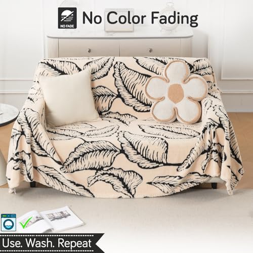 Image of HOKIPO Luxury Plush Sofa Cover Throw for 2 Seater Sofa | Soft Sofa Throw for Complete Sofa Protection, 'Noirea Series' Botanical Leaf (180x250 cm) (AR-6652-D1)