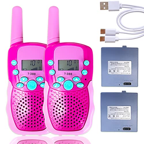 Rechargeable Walkie Talkies for Kids Long Range, Easter Gifts for Kids, Easter Basket Stuffers for Girls, Kids Outdoor Toys for Ages 3-5-7 6-8-12, Kids Two Way Radio for Camping Hiking Road Trip