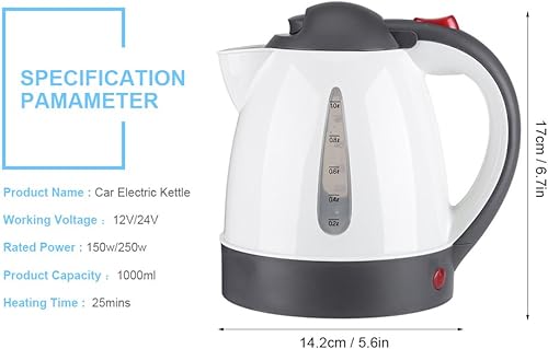 Miniatura 2 de Fdit Hervidor eléctrico portátil para automóvil, viaje por carretera, encendedor de cigarrillos DC12V/24V agua calentada, té, café, caldera, apagado