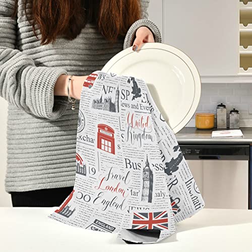 Kigai B01C20023 4 Pack London Theme Kitchen Towels Soft Highly Absorbent Dish Towels Reusable Tea Towels Set 28 X 18 Inch thumb #5