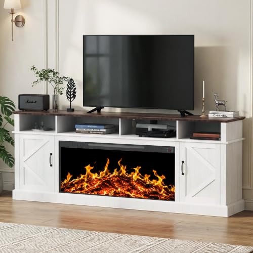 Leramaner 85 Large TV Stand with 47 Fireplace for up to 100 TV Beige
