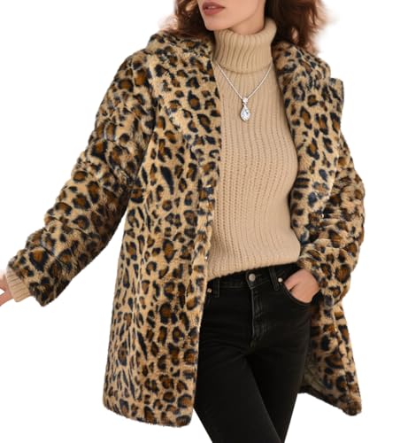 Womens Long Faux Fur Coats Lapel Faux fur Jacket Fluffy Coats Fuzzy Winter Jacket with Pockets