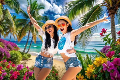 Hawaiian Beach Backdrop 7X5ft Summer Luau Party Background Summer Tropical Backdrop Aloha Theme Banner Decorations with Palm Leaves Flowers for Photo Booth by Hnzwbxg - Used condition - Image 3