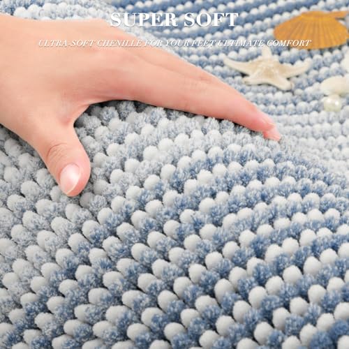 BSICPRO Bathroom Rugs and Mats Sets, 2 Piece Thick Absorbent Chenille Bath Mat Rug Set Non Slip, Soft Shaggy Bath Room Floor Mats for Bathroom, Machine Washable (Fog Blue, 20" x 32" Plus 16" x 24")