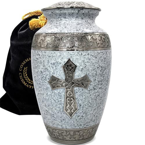 Image of White Love of Christ Cremation Urn for Ashes for Women - Personalized Cremation Urns for Human Ashes Adult Female Decorative Urns - Beautifully Handcrafted Cross Urn