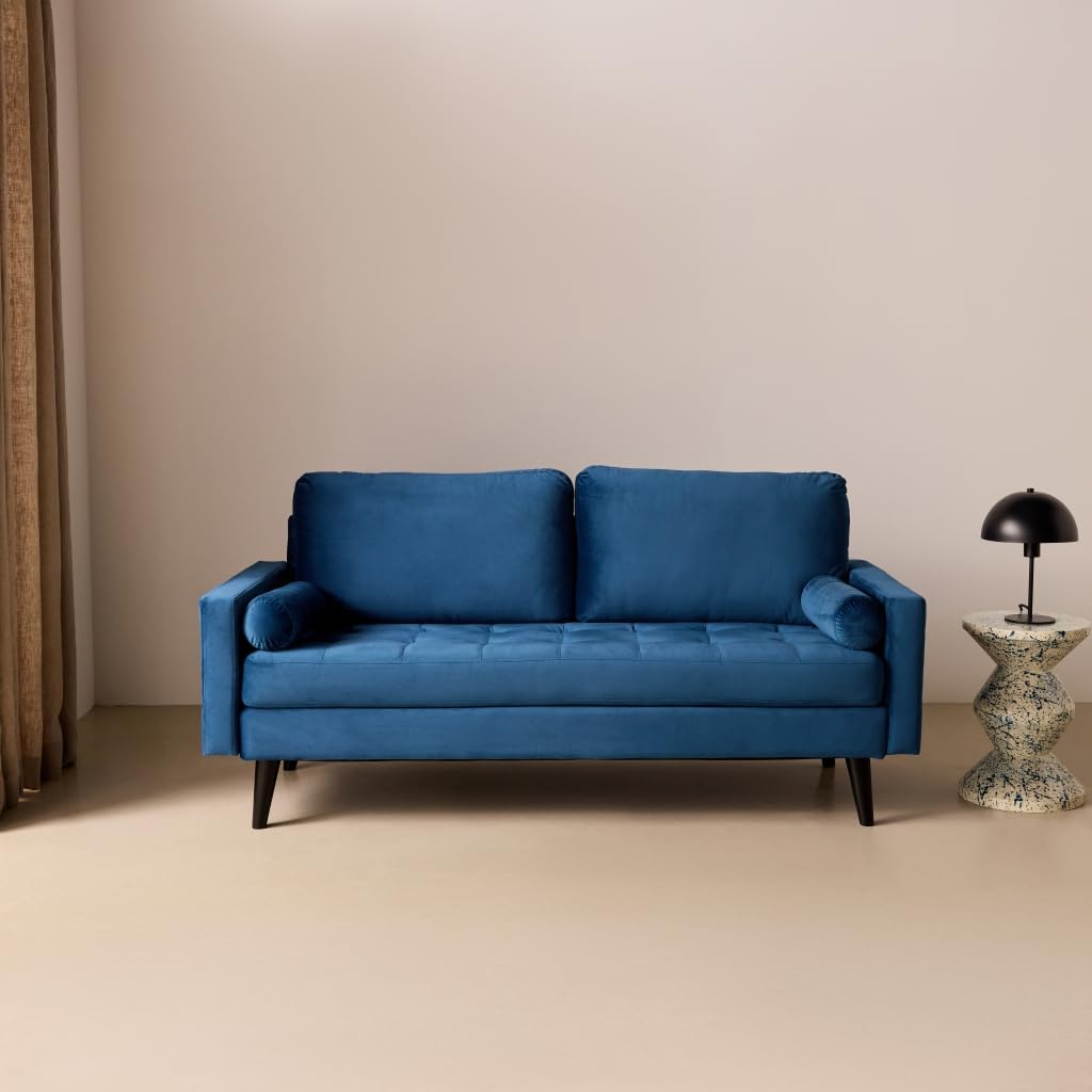 Alice's Garden sweeek-Sofá Estilo escandinavo de Terciopelo con Patas de Madera, 3 plazas Azul Marino - 177x85.5x69.5 cm