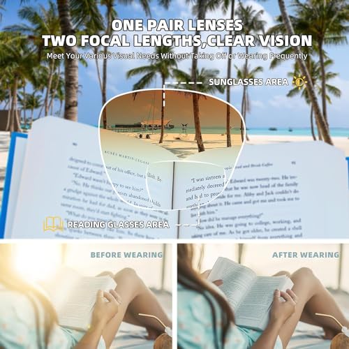 LADEESSE Reading Sunglasses for Women - UV400 Bifocal 2-Pack