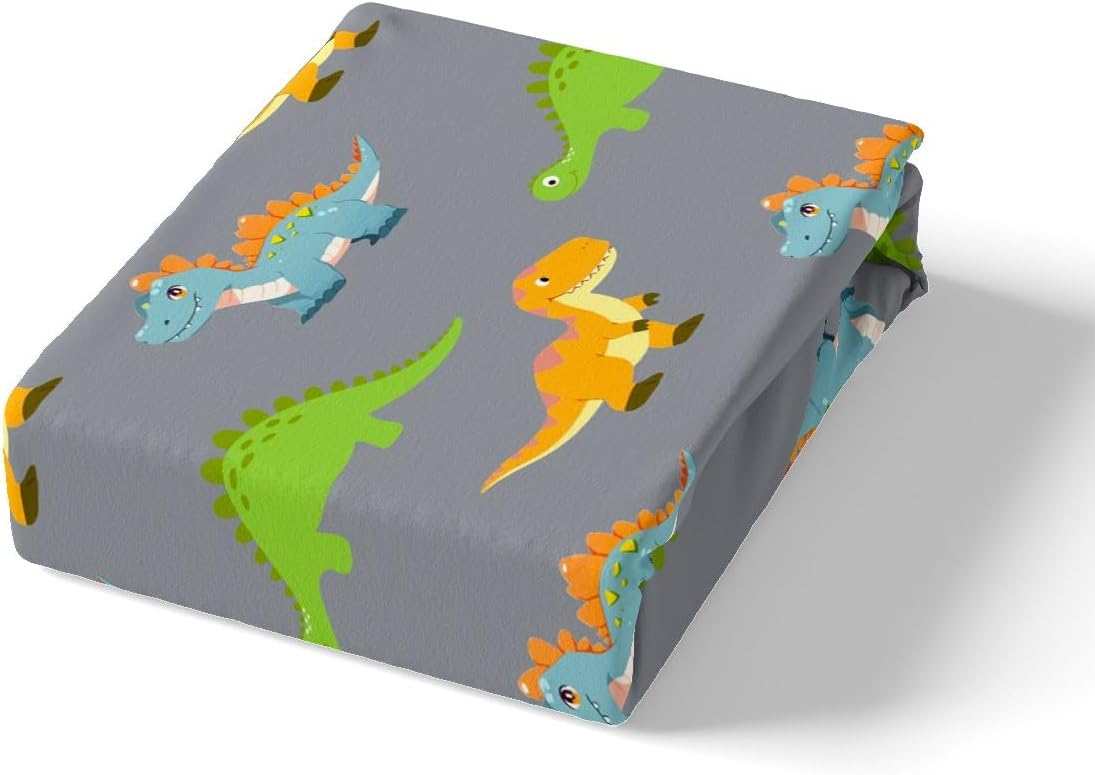 Cartoon Dinosaur Kids Sheet Queen Size,Wildlife Vintage Animals Toddler Bedding Set,Girls Boys Women Room Decor,Cute Dinosaurs Colorful Cute Bed Sheet Set 4pcs(Fitted + Flat + 2 Pillowcases)