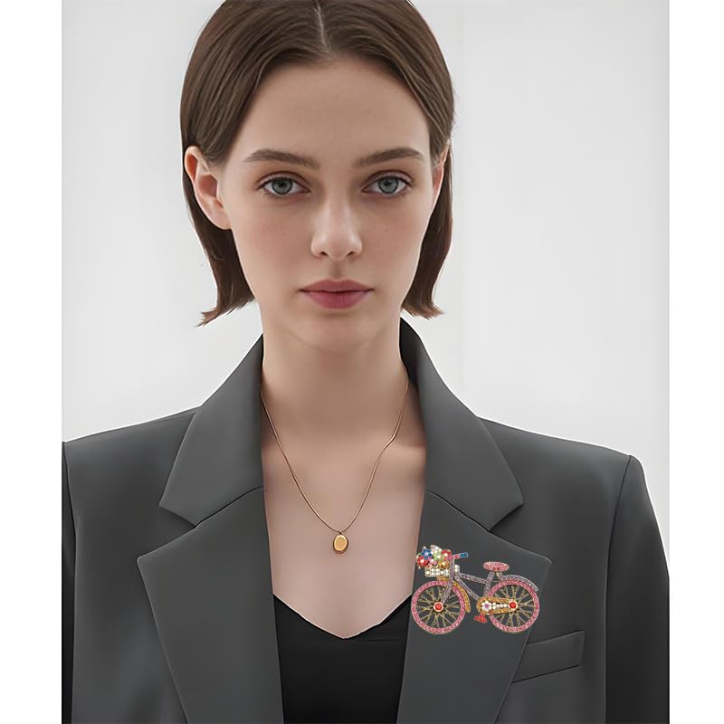 Image of coadipress Rhinestone Creative Bicycles Brooch Pin for Women Vintage Brooch Rhinestone Brooch Elegant Colorful Brooch Pin Classic Decorative Wedding Fashion Jewelry Gift