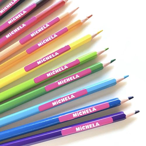 Etichette Scuola Elementare 70 etichette adesive personalizzate per matite, penne e pennarelli. Adesivi scolastici con nome per contrassegnare oggetti Non si Staccano Mai! Dimensioni 4x0,8 cm