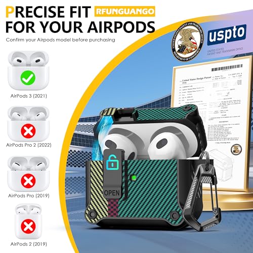 Image of RFUNGUANGO AirPods 3 Case with Lock Magnetic Lid, CF Green