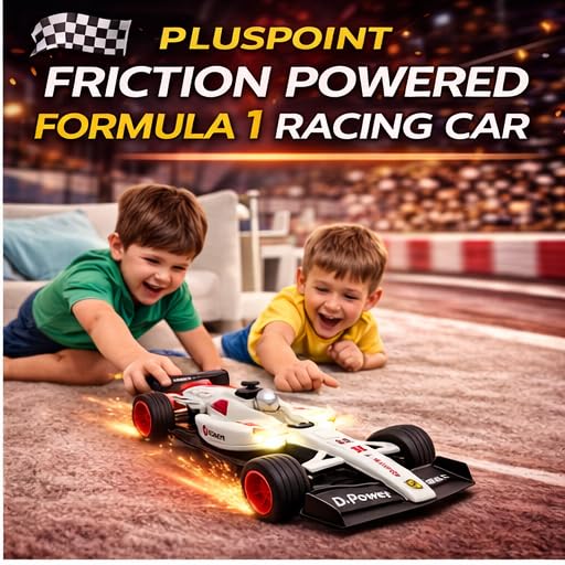 Image of PLUSPOINT F1 Friction Powered Race Car Toy for Kids, Formula1 Car with Light and Sound Push and Go F1 Racing Speed Vehicle for Toddlers, Kids, Boys & Girls