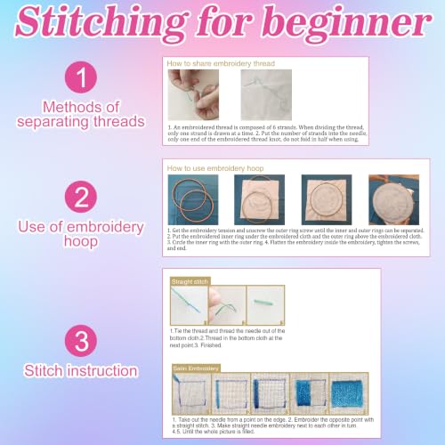 Image of Mindsoft 3 Set Needlepoint Kit for Beginners with Hoop,Octopus | Bamboo Hoop Thread Needles Instructions, Easy Hand Embroidery for Beginners Home Crafts,Pre-stamped Funny Cute Designs