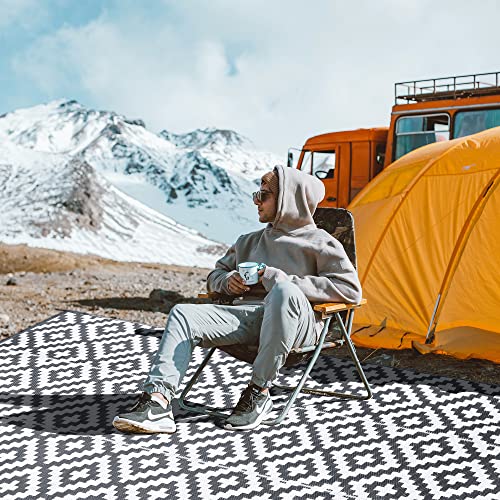 GENIMO Reversible Outdoor Rug for Patio Clearance,6'x9' Waterproof Plastic Mat,Patio,Camping,Rv,Deck,Porch,Camper,Balcony,Gray & White - Image 2