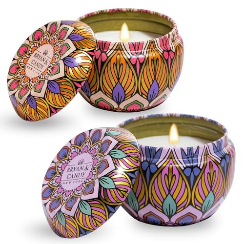 Image of Bryan & Candy Scented Candles Gift Set for Men & Women,60gm Each Soy Wax Eco-Friendly Printed Tin, Pack of 2 (Lavender Citrus & Bulgarian Rose)