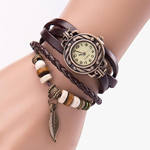 IEason,Women Girl Vintage Watches, Bracelet Wristwatches Leaf Pendant Coffee (Coffee)