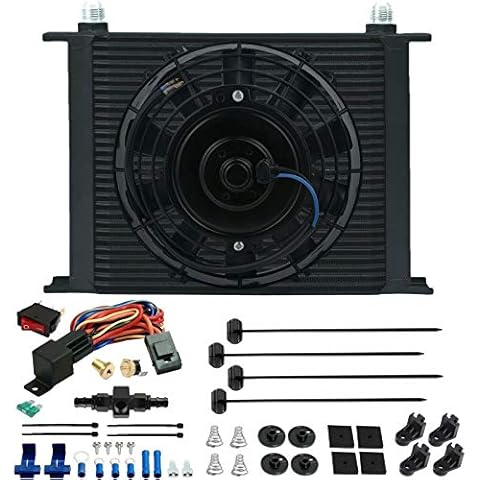 American Volt 30 Row Transmission Oil Cooler Fan 10AN in-Line 180'F Thermostat Temperature Switch Kit, Black Cover