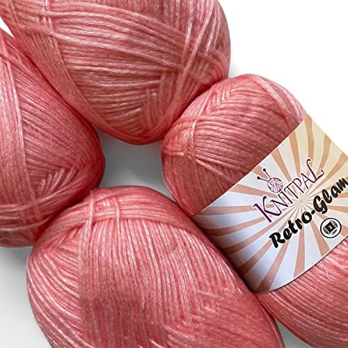 Retro-Glam Metallic Sparkle Yarn, Super Soft & Shiny for Knitting and Crocheting, Bulk Size 4 Skeins, 1280yds/400g, 3 DK Weight (Pearl Pink)