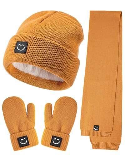 Image of Baby Beanie Mittens Scarf Set,Toddler Kids Winter Hat and Thermal Gloves Neck Warmer Set for Girls Boys