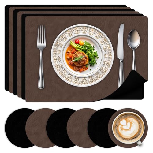 Lot De 6 Sets De Table Lavables - Sets De Table en Cuir Imperméables, Résistants À La Chaleur, Lavables Et Réversibles, Adaptés Aux Cuisines, Aux Maisons...