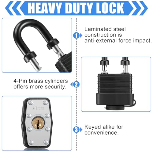 Image of Blulu 24 Pack Waterproof Padlocks Keyed Alike for Outdoor Use Large Outdoor Combo Locks with Key Keyed Alike Locks, Lockout Tagout Lock (Black)