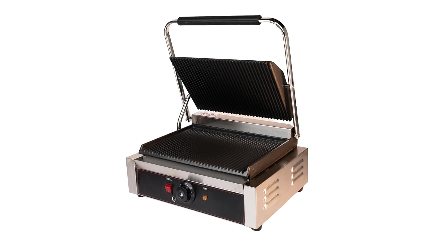 commercial jumbo sandwich griller | heavy duty stainless steel panini press with non-stick plates | adjustable temperature | electric grill for cafe, restaurant, hotel use