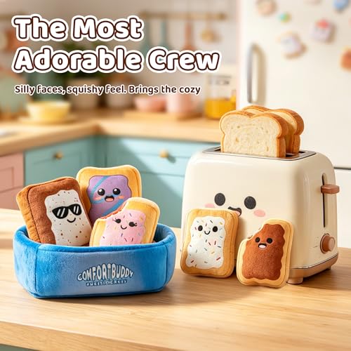 Image of Emotional Support Plush Pop Tarts Set Friendship Gifts, 5 Soft Squishy Pop Tarts Stuffed Animal with Carrying Basket, Cute Cuddly Gifts for Friend Bestie, Stress Relief Funny Gifts (Pop Tart)
